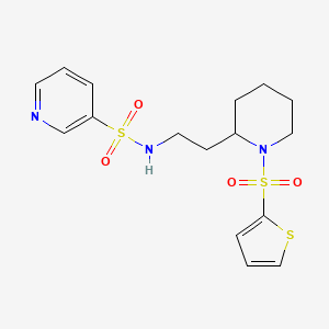 molecular formula C16H21N3O4S3 B2592690 N-(2-(1-(噻吩-2-磺酰基)哌啶-2-基)乙基)吡啶-3-磺酰胺 CAS No. 1219902-01-8