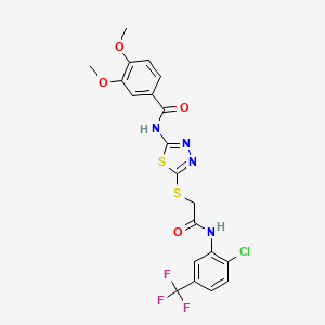 molecular formula C20H16ClF3N4O4S2 B2592708 N-[5-[2-[2-chloro-5-(trifluoromethyl)anilino]-2-oxoethyl]sulfanyl-1,3,4-thiadiazol-2-yl]-3,4-dimethoxybenzamide CAS No. 392299-24-0