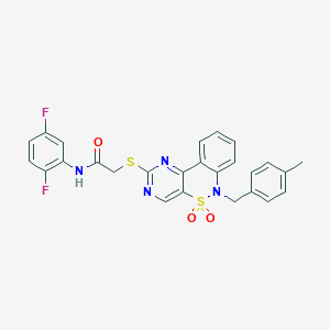 molecular formula C26H20F2N4O3S2 B2592715 N-(2,5-difluorophenyl)-2-{[6-(4-methylbenzyl)-5,5-dioxido-6H-pyrimido[5,4-c][2,1]benzothiazin-2-yl]thio}acetamide CAS No. 1115570-37-0