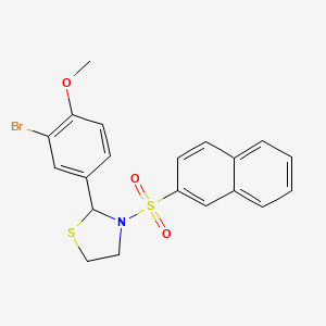 molecular formula C20H18BrNO3S2 B2592721 2-(3-溴-4-甲氧基苯基)-3-(萘-2-基磺酰基)噻唑烷 CAS No. 313266-20-5