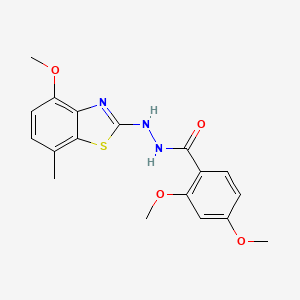 molecular formula C18H19N3O4S B2592733 2,4-dimethoxy-N'-(4-methoxy-7-methyl-1,3-benzothiazol-2-yl)benzohydrazide CAS No. 851987-75-2