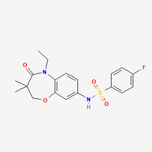 molecular formula C19H21FN2O4S B2592738 N-(5-ethyl-3,3-dimethyl-4-oxo-2,3,4,5-tetrahydrobenzo[b][1,4]oxazepin-8-yl)-4-fluorobenzenesulfonamide CAS No. 921904-02-1