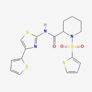 molecular formula C17H17N3O3S4 B2592745 N-(4-(thiophen-2-yl)thiazol-2-yl)-1-(thiophen-2-ylsulfonyl)piperidine-2-carboxamide CAS No. 1097897-66-9