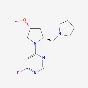 molecular formula C14H21FN4O B2592768 4-Fluoro-6-[(2R,4R)-4-methoxy-2-(pyrrolidin-1-ylmethyl)pyrrolidin-1-yl]pyrimidine CAS No. 2155840-07-4