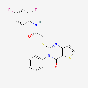 molecular formula C22H17F2N3O2S2 B2592771 N-(2,4-difluorophenyl)-2-{[3-(2,5-dimethylphenyl)-4-oxo-3,4-dihydrothieno[3,2-d]pyrimidin-2-yl]sulfanyl}acetamide CAS No. 1291859-53-4
