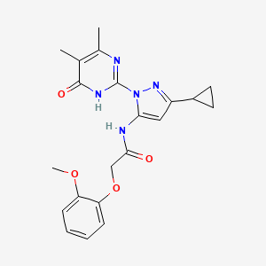 molecular formula C21H23N5O4 B2592774 N-(3-cyclopropyl-1-(4,5-dimethyl-6-oxo-1,6-dihydropyrimidin-2-yl)-1H-pyrazol-5-yl)-2-(2-methoxyphenoxy)acetamide CAS No. 1226440-35-2