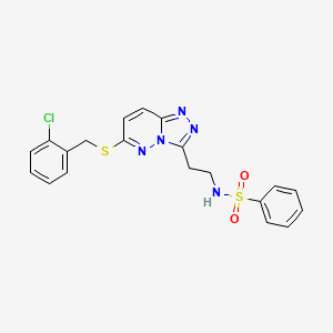 molecular formula C20H18ClN5O2S2 B2592780 N-(2-{6-[(2-chlorobenzyl)thio][1,2,4]triazolo[4,3-b]pyridazin-3-yl}ethyl)benzenesulfonamide CAS No. 872997-02-9