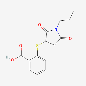 molecular formula C14H15NO4S B2592791 2-((2,5-Dioxo-1-propylpyrrolidin-3-yl)thio)benzoic acid CAS No. 838867-39-3