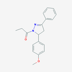 molecular formula C19H20N2O2 B259282 1-[3-(4-Methoxyphenyl)-5-phenyl-3,4-dihydropyrazol-2-yl]propan-1-one 