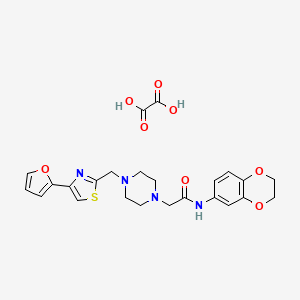 molecular formula C24H26N4O8S B2592823 N-(2,3-dihydrobenzo[b][1,4]dioxin-6-yl)-2-(4-((4-(furan-2-yl)thiazol-2-yl)methyl)piperazin-1-yl)acetamide oxalate CAS No. 1215645-10-5