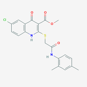 molecular formula C21H19ClN2O4S B2592832 Methyl 6-chloro-2-((2-((2,4-dimethylphenyl)amino)-2-oxoethyl)thio)-4-oxo-1,4-dihydroquinoline-3-carboxylate CAS No. 951553-14-3