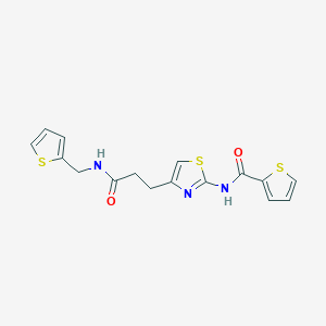 molecular formula C16H15N3O2S3 B2592848 N-(4-(3-oxo-3-((thiophen-2-ylmethyl)amino)propyl)thiazol-2-yl)thiophene-2-carboxamide CAS No. 1020982-98-2