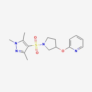 molecular formula C15H20N4O3S B2592852 2-((1-((1,3,5-三甲基-1H-吡唑-4-基)磺酰基)吡咯烷-3-基)氧基)吡啶 CAS No. 1904215-91-3
