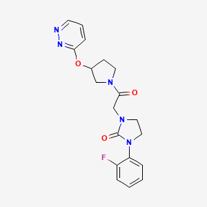 molecular formula C19H20FN5O3 B2592861 1-(2-Fluorophenyl)-3-(2-oxo-2-(3-(pyridazin-3-yloxy)pyrrolidin-1-yl)ethyl)imidazolidin-2-one CAS No. 2034580-32-8