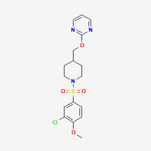 molecular formula C17H20ClN3O4S B2592877 2-[[1-(3-Chloro-4-methoxyphenyl)sulfonylpiperidin-4-yl]methoxy]pyrimidine CAS No. 2380062-35-9