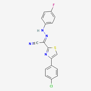 molecular formula C17H10ClFN4S B2592893 (2E)-4-(4-chlorophenyl)-N-(4-fluoroanilino)-1,3-thiazole-2-carboximidoyl cyanide CAS No. 477191-01-8