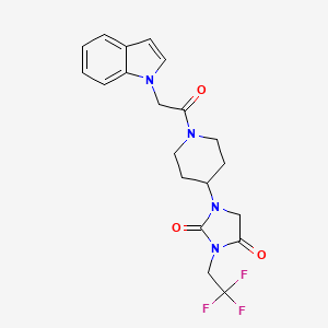 molecular formula C20H21F3N4O3 B2592901 1-{1-[2-(1H-indol-1-yl)acetyl]piperidin-4-yl}-3-(2,2,2-trifluoroethyl)imidazolidine-2,4-dione CAS No. 2097892-85-6
