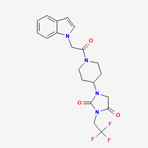 molecular formula C20H21F3N4O3 B2592901 1-{1-[2-(1H-吲哚-1-基)乙酰基]哌啶-4-基}-3-(2,2,2-三氟乙基)咪唑烷-2,4-二酮 CAS No. 2097892-85-6