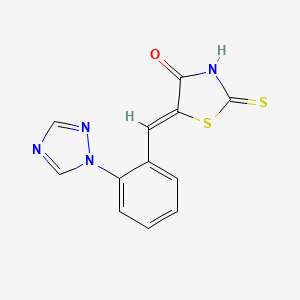 molecular formula C12H8N4OS2 B2592925 2-thioxo-5-{(Z)-[2-(1H-1,2,4-triazol-1-yl)phenyl]methylidene}-1,3-thiazolan-4-one CAS No. 860789-53-3