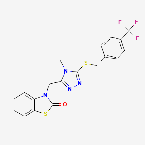 molecular formula C19H15F3N4OS2 B2592926 3-((4-methyl-5-((4-(trifluoromethyl)benzyl)thio)-4H-1,2,4-triazol-3-yl)methyl)benzo[d]thiazol-2(3H)-one CAS No. 847400-89-9