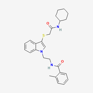 molecular formula C26H31N3O2S B2592927 N-(2-(3-((2-(cyclohexylamino)-2-oxoethyl)thio)-1H-indol-1-yl)ethyl)-2-methylbenzamide CAS No. 532970-19-7