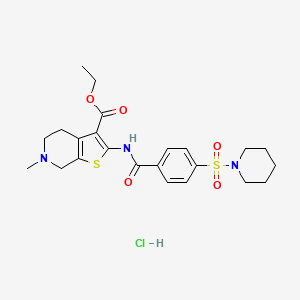 molecular formula C23H30ClN3O5S2 B2592940 Ethyl 6-methyl-2-(4-(piperidin-1-ylsulfonyl)benzamido)-4,5,6,7-tetrahydrothieno[2,3-c]pyridine-3-carboxylate hydrochloride CAS No. 1330343-84-4