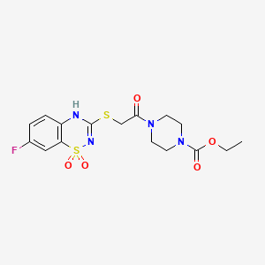 ethyl 4-(2-((7-fluoro-1,1-dioxido-4H-benzo[e][1,2,4]thiadiazin-3-yl)thio)acetyl)piperazine-1-carboxylate