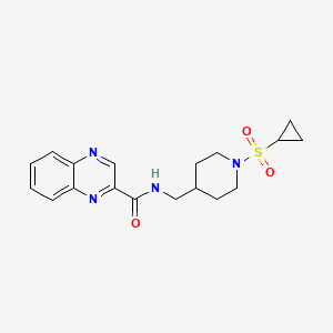 molecular formula C18H22N4O3S B2592950 N-((1-(环丙基磺酰基)哌啶-4-基)甲基)喹喔啉-2-甲酰胺 CAS No. 1235671-36-9