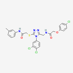 molecular formula C26H22Cl3N5O3S B2592957 2-(4-chlorophenoxy)-N-((4-(3,4-dichlorophenyl)-5-((2-oxo-2-(m-tolylamino)ethyl)thio)-4H-1,2,4-triazol-3-yl)methyl)acetamide CAS No. 389071-72-1