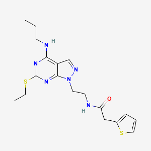 molecular formula C18H24N6OS2 B2592958 N-(2-(6-(乙硫基)-4-(丙氨基)-1H-吡唑并[3,4-d]嘧啶-1-基)乙基)-2-(噻吩-2-基)乙酰胺 CAS No. 953922-30-0