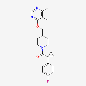molecular formula C22H26FN3O2 B2592961 (4-(((5,6-Dimethylpyrimidin-4-yl)oxy)methyl)piperidin-1-yl)(1-(4-fluorophenyl)cyclopropyl)methanone CAS No. 2320416-05-3