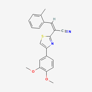 molecular formula C21H18N2O2S B2592990 (Z)-2-(4-(3,4-dimethoxyphenyl)thiazol-2-yl)-3-(o-tolyl)acrylonitrile CAS No. 476668-61-8