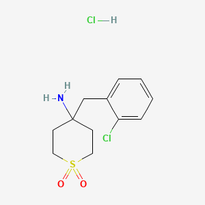molecular formula C12H17Cl2NO2S B2592999 4-Amino-4-[(2-chlorophenyl)methyl]-1Lambda(6)-thiane-1,1-dione hydrochloride CAS No. 1992957-13-7