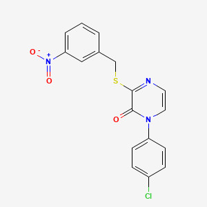 molecular formula C17H12ClN3O3S B2593001 1-(4-氯苯基)-3-((3-硝基苯甲基)硫代)吡嗪-2(1H)-酮 CAS No. 946214-94-4