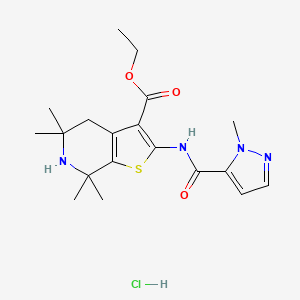 molecular formula C19H27ClN4O3S B2593016 ethyl 5,5,7,7-tetramethyl-2-(1-methyl-1H-pyrazole-5-carboxamido)-4,5,6,7-tetrahydrothieno[2,3-c]pyridine-3-carboxylate hydrochloride CAS No. 1190005-31-2