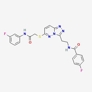molecular formula C22H18F2N6O2S B2593019 4-fluoro-N-(2-(6-((2-((3-fluorophenyl)amino)-2-oxoethyl)thio)-[1,2,4]triazolo[4,3-b]pyridazin-3-yl)ethyl)benzamide CAS No. 897758-73-5