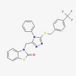 molecular formula C24H17F3N4OS2 B2593021 3-((4-phenyl-5-((4-(trifluoromethyl)benzyl)thio)-4H-1,2,4-triazol-3-yl)methyl)benzo[d]thiazol-2(3H)-one CAS No. 847402-28-2