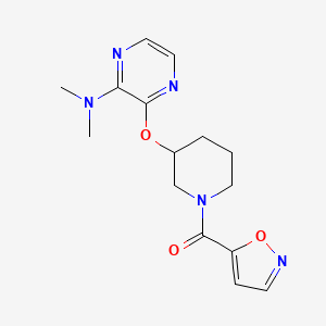 molecular formula C15H19N5O3 B2593031 (3-((3-(Dimethylamino)pyrazin-2-yl)oxy)piperidin-1-yl)(isoxazol-5-yl)methanone CAS No. 2034502-18-4