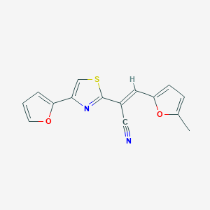 molecular formula C15H10N2O2S B2593038 (E)-2-(4-(furan-2-yl)thiazol-2-yl)-3-(5-methylfuran-2-yl)acrylonitrile CAS No. 868154-86-3