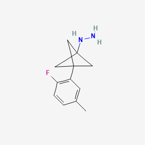 molecular formula C12H15FN2 B2593049 [3-(2-Fluoro-5-methylphenyl)-1-bicyclo[1.1.1]pentanyl]hydrazine CAS No. 2287314-06-9