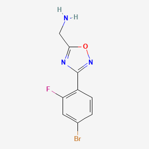 molecular formula C9H8BrClFN3O B2593056 1-[3-(4-Bromo-2-fluorophenyl)-1,2,4-oxadiazol-5-yl]methanamine CAS No. 1374408-51-1