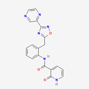 molecular formula C19H14N6O3 B2593058 2-オキソ-N-(2-((3-(ピラジン-2-イル)-1,2,4-オキサジアゾール-5-イル)メチル)フェニル)-1,2-ジヒドロピリジン-3-カルボキサミド CAS No. 2034568-48-2