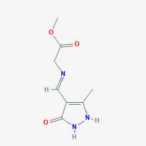 molecular formula C8H11N3O3 B2593059 methyl 2-{[(3-methyl-5-oxo-1,5-dihydro-4H-pyrazol-4-yliden)methyl]amino}acetate CAS No. 338975-51-2