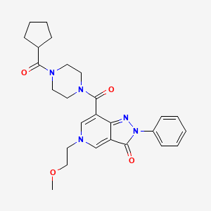molecular formula C26H31N5O4 B2593071 7-(4-(环戊烷甲酰基)哌嗪-1-甲酰基)-5-(2-甲氧基乙基)-2-苯基-2H-吡唑并[4,3-c]吡啶-3(5H)-酮 CAS No. 1021077-99-5