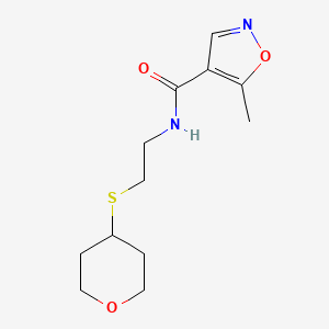 molecular formula C12H18N2O3S B2593094 5-methyl-N-(2-((tetrahydro-2H-pyran-4-yl)thio)ethyl)isoxazole-4-carboxamide CAS No. 2034525-36-3