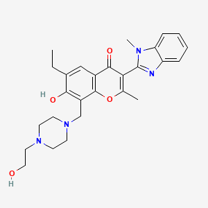 molecular formula C27H32N4O4 B2593102 6-ethyl-7-hydroxy-8-((4-(2-hydroxyethyl)piperazin-1-yl)methyl)-2-methyl-3-(1-methyl-1H-benzo[d]imidazol-2-yl)-4H-chromen-4-one CAS No. 384364-23-2