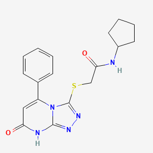 molecular formula C18H19N5O2S B2593111 N-cyclopentyl-2-((7-oxo-5-phenyl-7,8-dihydro-[1,2,4]triazolo[4,3-a]pyrimidin-3-yl)thio)acetamide CAS No. 894997-98-9