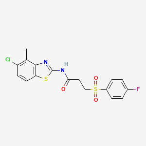 molecular formula C17H14ClFN2O3S2 B2593124 N-(5-氯-4-甲基苯并[d]噻唑-2-基)-3-((4-氟苯基)磺酰基)丙酰胺 CAS No. 895452-70-7