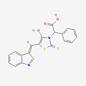 molecular formula C20H14N2O3S2 B2593160 (Z)-2-(5-((1H-indol-3-yl)methylene)-4-oxo-2-thioxothiazolidin-3-yl)-2-phenylacetic acid CAS No. 301682-76-8