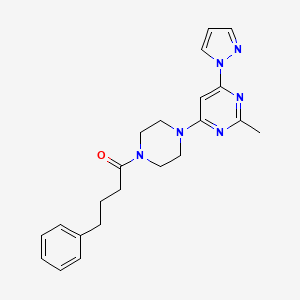 molecular formula C22H26N6O B2593169 1-(4-(2-methyl-6-(1H-pyrazol-1-yl)pyrimidin-4-yl)piperazin-1-yl)-4-phenylbutan-1-one CAS No. 1170080-37-1